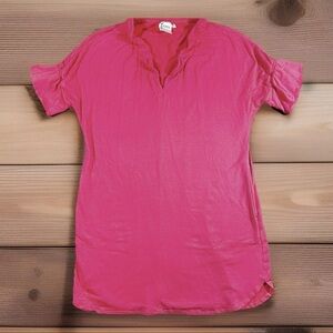 FINLEY/TUCKERNUCK Shirt Dress Womens Small Pink Bamboo Ruffle Neck & Sleeve $128